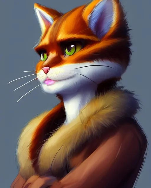 Image similar to character concept art of a young male anthropomorphic furry cat | | cute - fine - face, pretty face, key visual, realistic shaded perfect face, fine details by stanley artgerm lau, wlop, rossdraws, james jean, andrei riabovitchev, marc simonetti, and sakimichan, trending on artstation