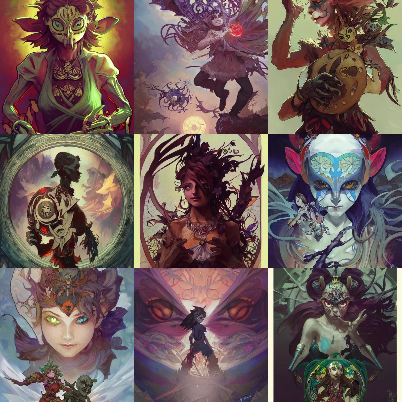Prompt: majora mask, art by Artgerm and Greg Rutkowski and Alphonse Mucha and Craig Mullinsand James Jean and Andrei Riabovitchev and Marc Simonetti and peter mohrbacher, sharp focus, ominous, Ultra detailed, hyper realistic