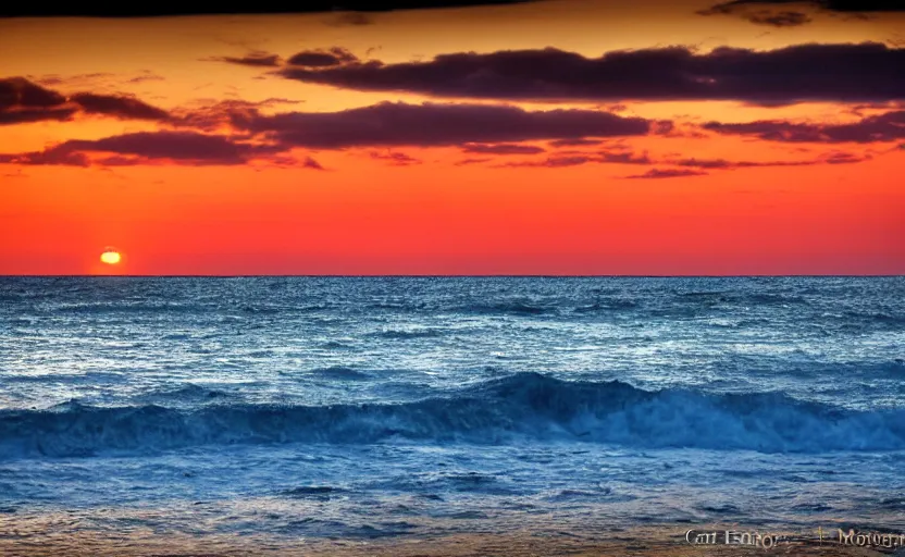 Image similar to a beautiful ocean landscape photograhy at sunset, in the style of carl morgenstern