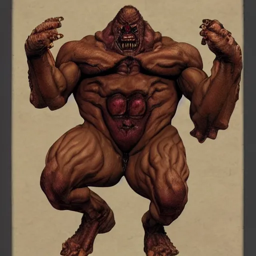 Prompt: Doom captured Mancubus anatomical study