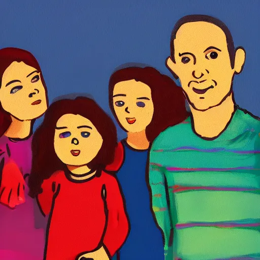 Prompt: A portrait of Israeli family done in the style of Margatete Keane, cinematic quality, 4k, bright colors