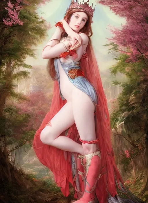 Image similar to Amouranth as an evil princess by Frederick Edwin Church and James Jean, rule of thirds, seductive look, beautiful, in Harajuku Japan during sakura season, masterpiece, Refined
