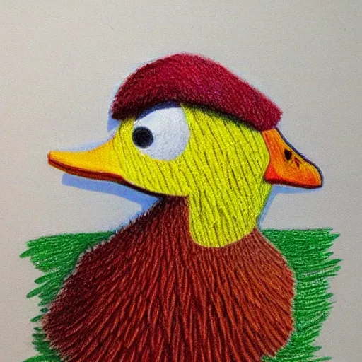 Prompt: a duck made out of pencils