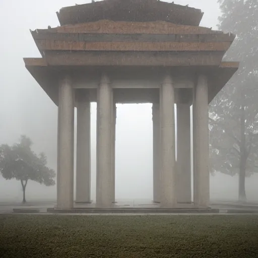 Image similar to Temple of knowledge, foggy entrance, mysterious architecture