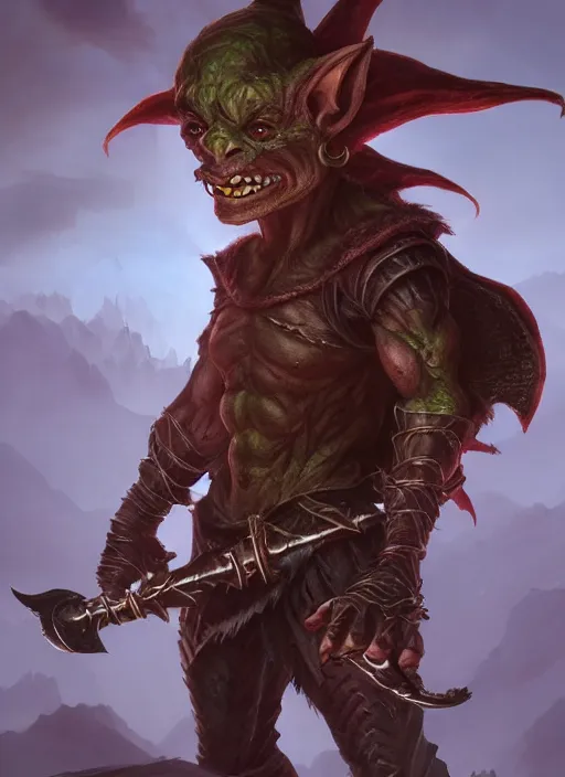 Image similar to dnd goblin ultra detailed fantasy, elden ring, realistic, dnd character portrait, full body, dnd, rpg, lotr game design fanart by concept art, behance hd, artstation, deviantart, global illumination radiating a glowing aura global illumination ray tracing hdr render in unreal engine 5