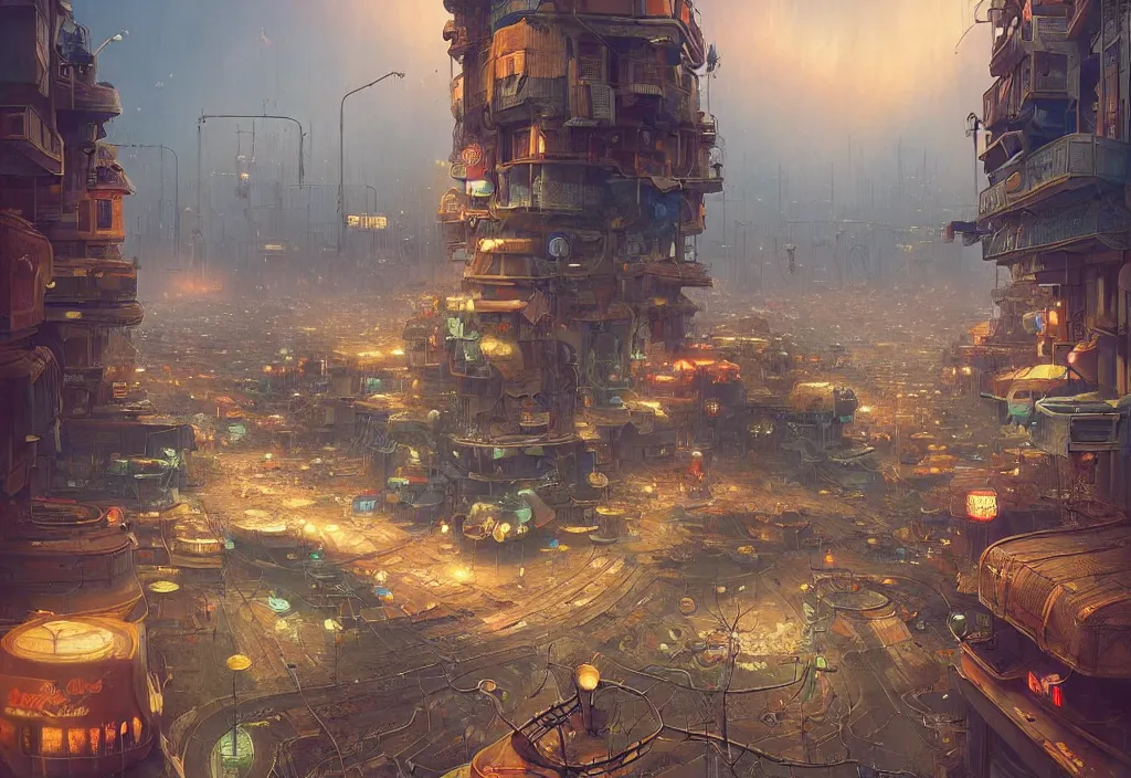 Prompt: A beautiful illustration of dystopian post-apocalyptic Las Vegas, trending on artstation, WLOP, cgsociety by Gediminas Pranckevicius, trending on cgsociety, Ferdinand Knab, bokeh, fractal Thunder glow by dan mumford