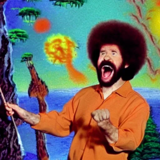 Prompt: bob ross screaming on a bad acid trip