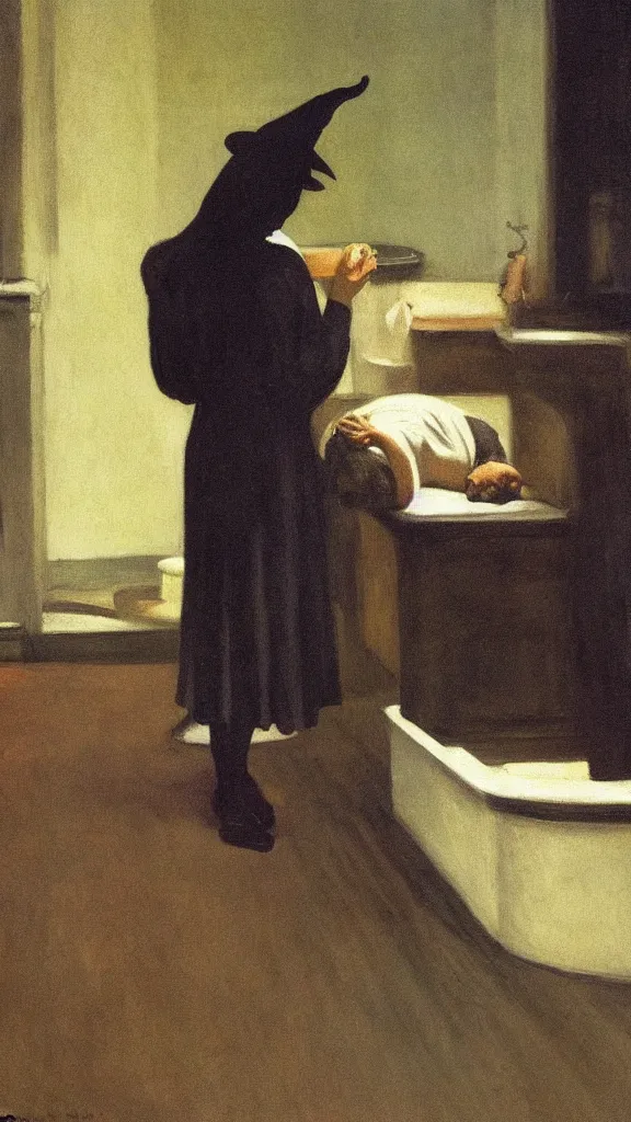 Image similar to witch paying for her sins, victorian painting, by edward hopper