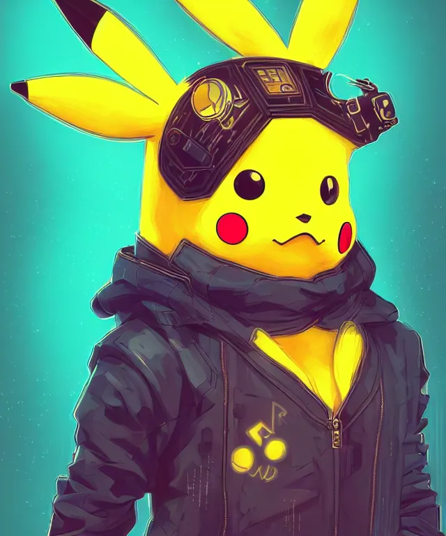 Image similar to a portrait of a cyberpunk pikachu holding a riceball, cyberpunk!, fantasy, elegant, digital painting, artstation, concept art, matte, sharp focus, illustration, art by josan gonzalez