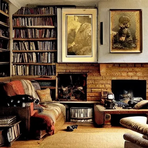 Image similar to knome living room interior with a blazing fireplace and lots of books. muted colors. by Jean-Baptiste Monge, Jean-Baptiste Monge, Jean-Baptiste Monge, Jean-Baptiste Monge, Jean-Baptiste Monge, Jean-Baptiste Monge Jean-Baptiste Monge Jean-Baptiste Monge Jean-Baptiste Monge Jean-Baptiste Monge Jean-Baptiste Monge Jean-Baptiste Monge, Monge Jean-Baptiste Monge ,