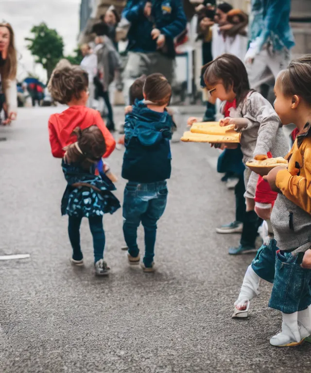 Image similar to high quality presentation photo of cute anthropomorphic mice eating cheese with small people walking around them, photography 4k f1.8 anamorphic bokeh 4k Canon Nikon