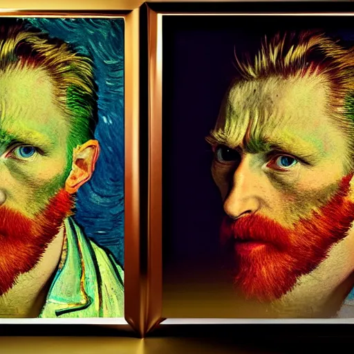 Image similar to portrait fragrance packshot by van gogh, highly detailed, saturated colors, fashion