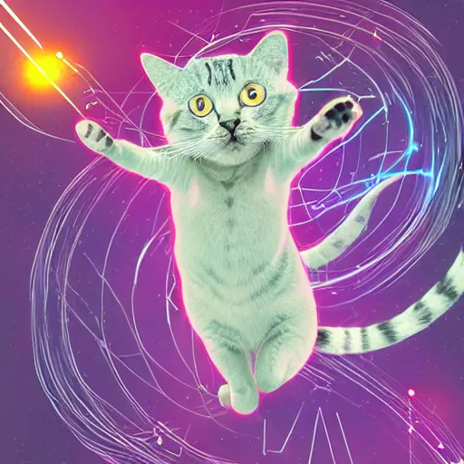 Image similar to strange attractor, but with cats in cyberspace, fantasy