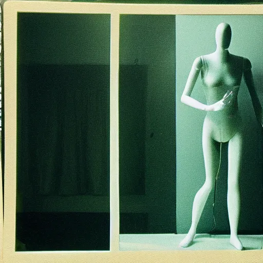 Image similar to Shakey VHS found footage of a mannequin in the backrooms. Liminal. grainy.