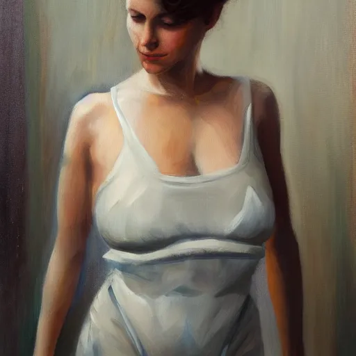 Image similar to an arched woman, oil painting, pale colors, high detail, 8 k, wide angle, trending on artstation,