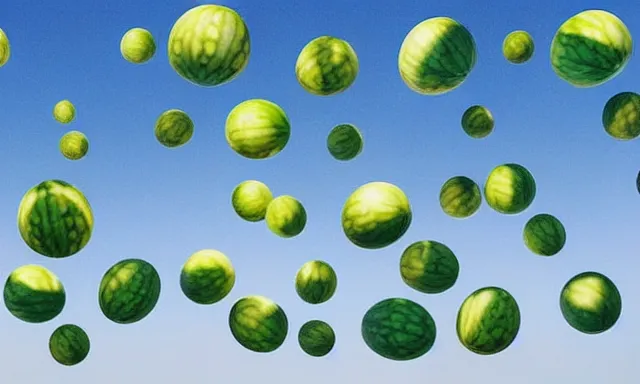 Prompt: watermelons floating in the sky