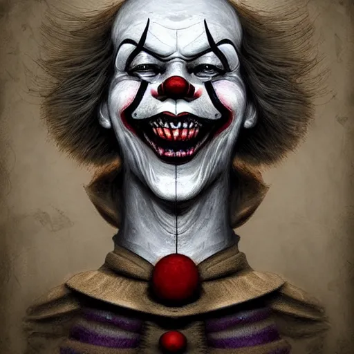 Image similar to surrealism grunge cartoon portrait sketch of Pennywise, by michael karcz, loony toons style, freddy krueger style, horror theme, detailed, elegant, intricate