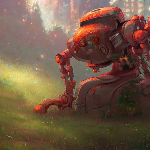 Prompt: a ultradetailed beautiful panting of a rusty robot with moss growing from the top, by makoto shinkai, trending on artstation