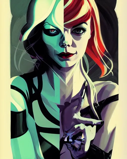 Image similar to rafael albuquerque comic art, peter mohrbacher, phil noto, artgerm, pretty emma stone gwen stacy venom, symmetrical eyes, long blonde hair