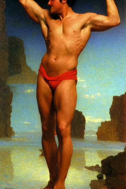 Image similar to portrait of rock hudson flexing his muscles, victor Nizovtsev, bouguereau