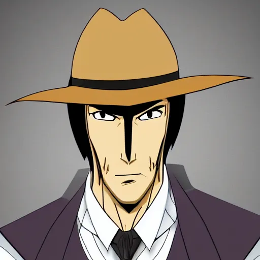 Image similar to Jigen Daisuke from Lupin the Third, D&D character head portrait, Digital Art, Detailed, Trending on Artstation