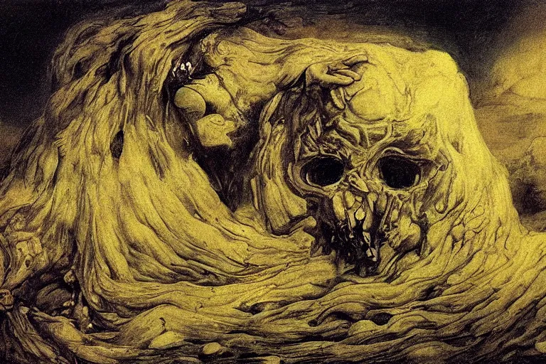 Image similar to the earth eats itself, detailed baroque oil painting, dark, disturbing by goya and alan lee, smoke, hell on earth