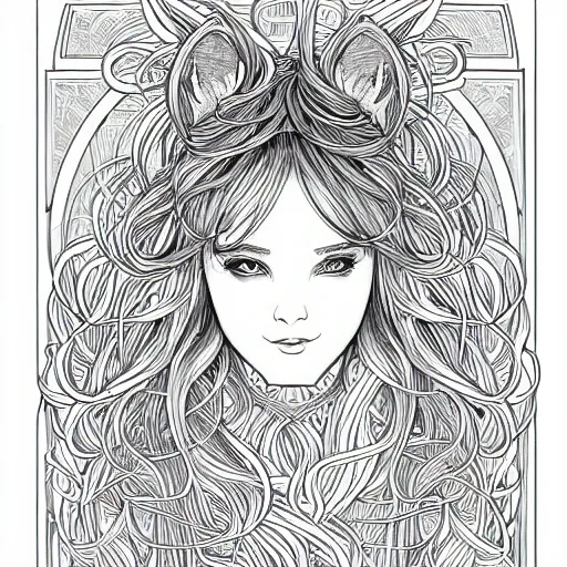 Image similar to clean simple line art of a cute beautiful unicorn. no background. well composed, clean coloring book page. coloring book line art by artgerm and greg rutkowski and alphonse mucha