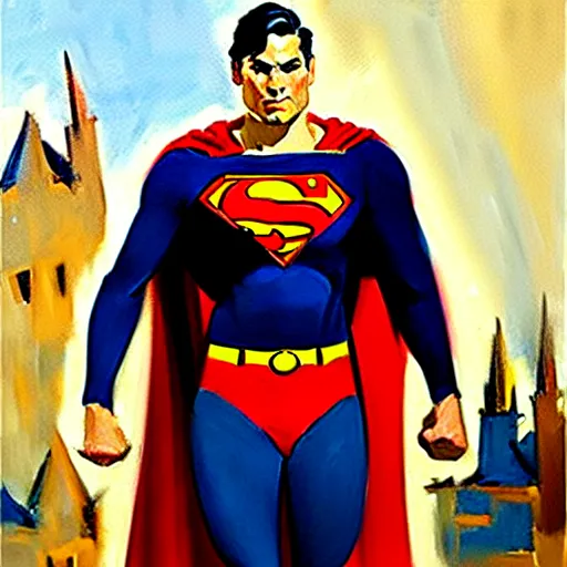 Prompt: greg manchess portrait ofsuperman in a medieval knight armour