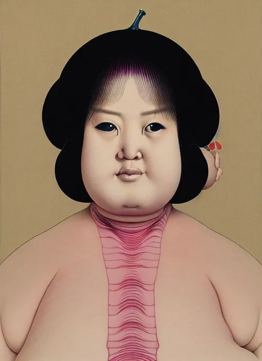 Image similar to portrait cute fat woman by shusei nagaoka kaws, david rudnick, takato yamamoto, airbrush on canvas pastell colors cell shaded 8 k