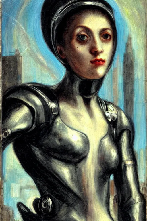 Image similar to a close - up portrait of a cyberpunk cyborg girl, by el greco, rule of thirds