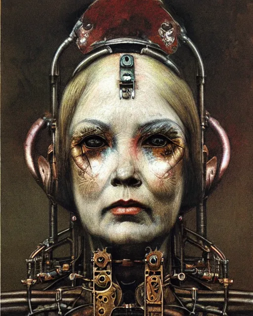 Image similar to steampunk portrait of an old cyborg queen victoria by beksinski