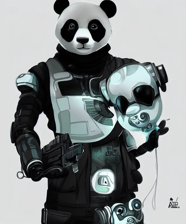 Image similar to futuristic cyberpunk android panda, duo tone, reflective skin, trending on Artstation,