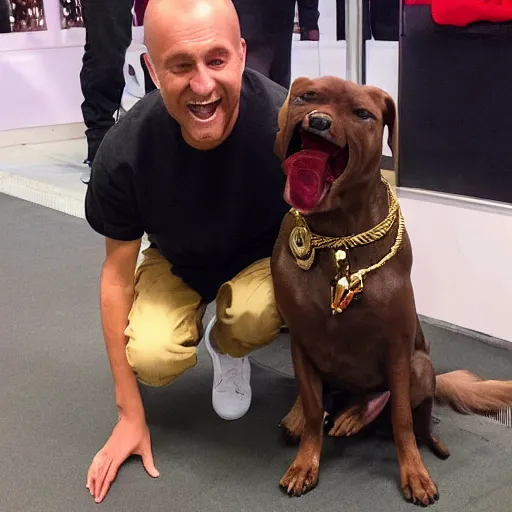 Image similar to dog very happy to meet his idol kanye west