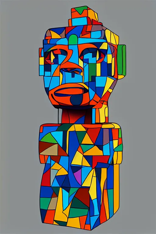 Image similar to cubist moai statue cutout digital illustration cartoon colorful beeple