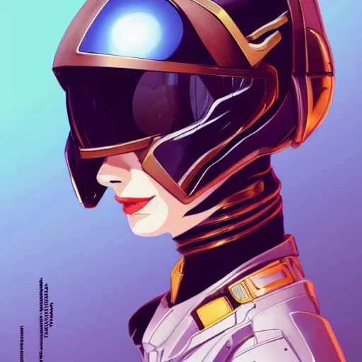 Image similar to a portrait of a stunning beautiful elite anne hathaway gundam pilot, with an intricate, detailed, urban inspired hiphop afro futuristic helmet, vector behance hd jesper ejsing, rhads, makoto shinkai, lois van baarle, ilya kuvshinov, rossdraws, hd, 3 2 k, ilya kuvshinov, gustav klimt