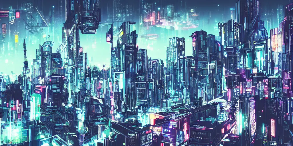 Image similar to city in the style of cyberpunk with a gigantic building in the middle, space sky, anime illustration,