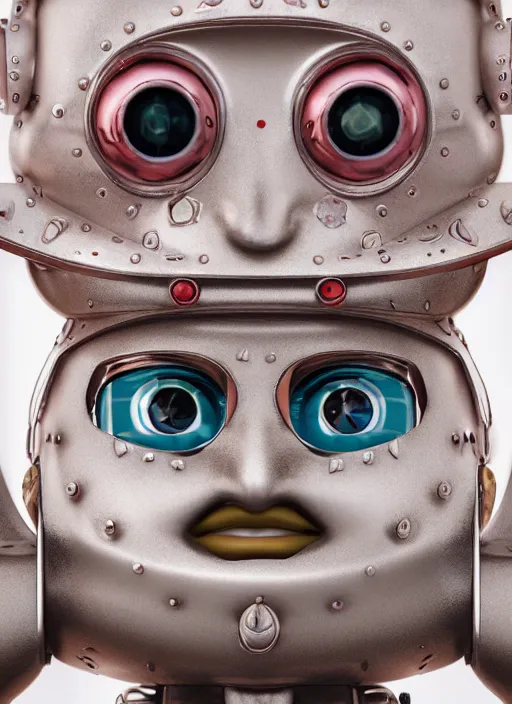 Prompt: closeup profile portrait of tin toy robot fairy, depth of field, zeiss lens, detailed, symmetrical, centered, fashion photoshoot, by nicoletta ceccoli, mark ryden, lostfish, breathtaking, 8 k resolution, extremely detailed, beautiful, establishing shot, artistic, hyperrealistic, octane render