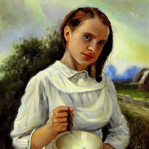 Prompt: portrait of a milk maid after a storm by jozsef borsos