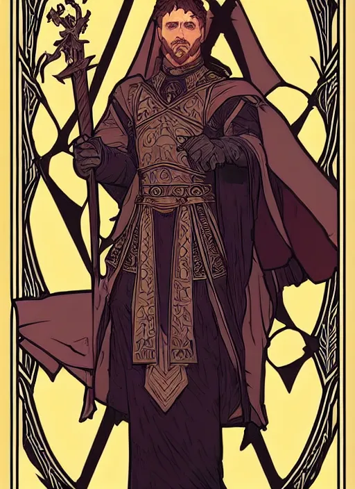 Image similar to tarot card of a high priest game of thrones character design by laurie greasley and sherree valentine daines concept art, matte, sharp focus, illustration, hearthstone, art by artgerm and greg rutkowski and alphonse mucha