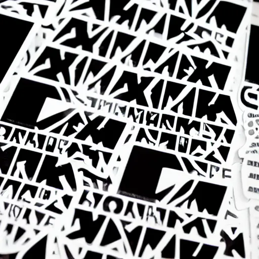 Image similar to black on white graphic design stickers in style of david rudnick, eric hu, guccimaze, acid, y 2 k, 4 k sharpening,