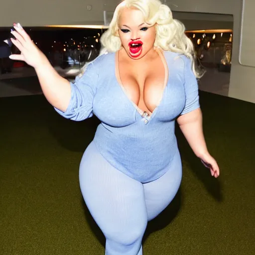 Prompt: fully clothed trisha paytas dancing,