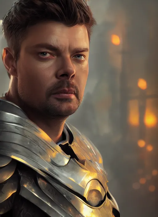 Prompt: A fantasy comic book style portrait painting of Karl Urban as a Paladin, unreal 5, DAZ, hyperrealistic, octane render, RPG portrait, dynamic lighting