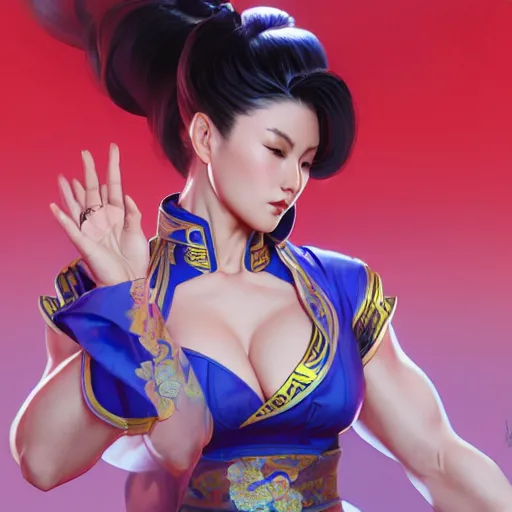 Prompt: Chun Li wearing a qipao, highly detailed, digital painting, artstation, concept art, sharp focus, illustration, cinematic lighting, art by artgerm and greg rutkowski and alphonse mucha