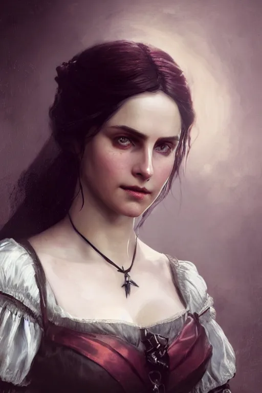 Image similar to Ciri from the Witcher in Victorian painting with Yennefer. by Daniel F. Gerhartz, hyperrealistic oil painting, 4k, studio lightning