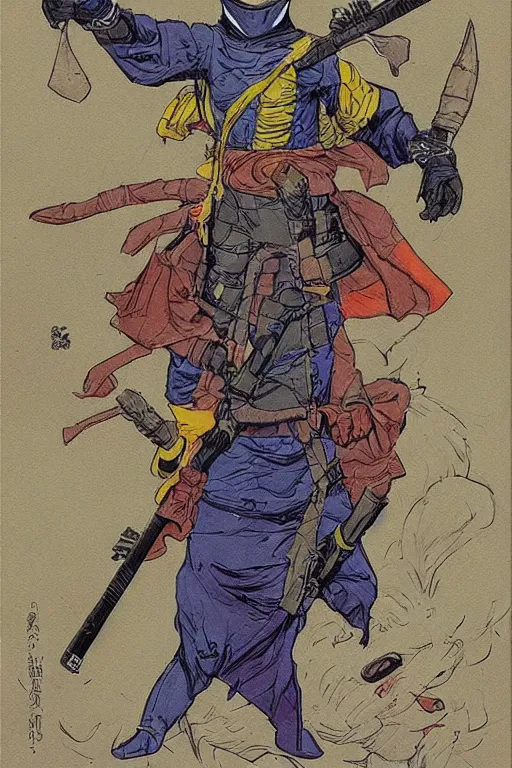 Image similar to awesome rabbit dressed as a ninja. concept art by James Gurney and Mœbius.