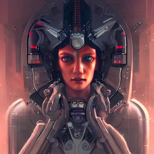 Prompt: cyberpunk portrait of mecha lord shiva by brian sum, tom bagshaw