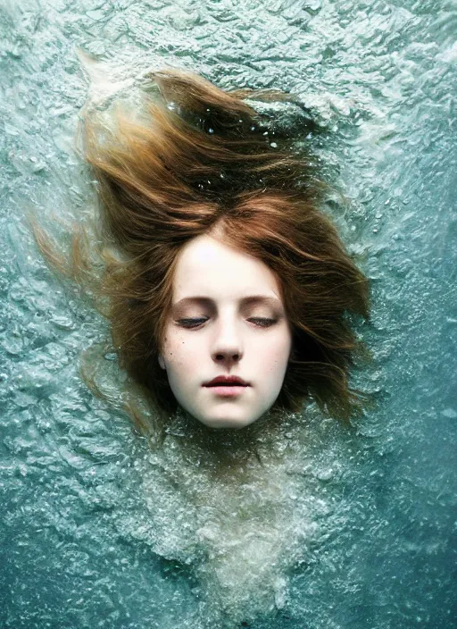 Prompt: Kodak Portra 400, 8K, soft light, volumetric lighting, highly detailed, britt marling style 3/4 by Martin Stranka , extreme Close-up portrait photography of a beautiful woman how pre-Raphaelites with her eyes closed,inspired by Ophelia by Martin Stranka, the face emerges from water of Pamukkale, underwater face, hair are intricate with highly detailed realistic beautiful brunches and flowers like crown, Realistic, Refined, Highly Detailed, soft blur background, outdoor soft pastel lighting colors scheme, outdoor fine art photography, Hyper realistic, photo realistic