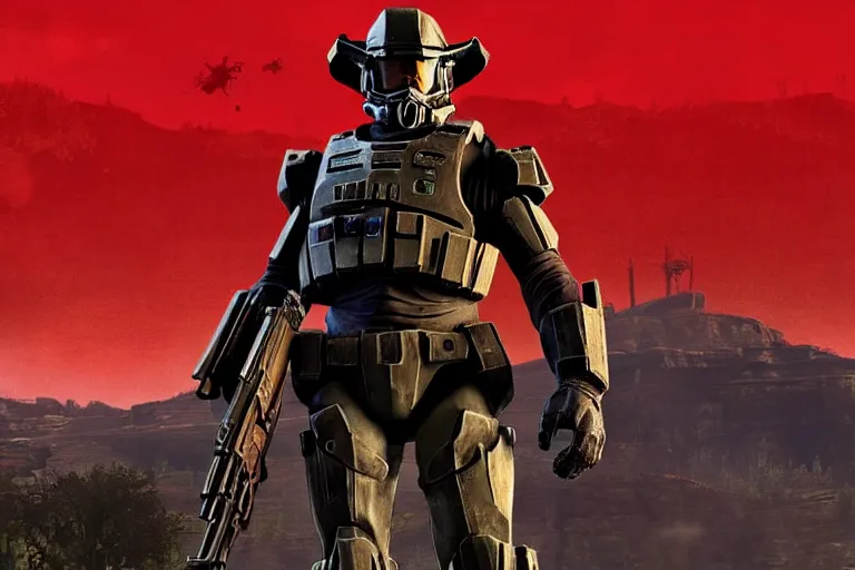 Image similar to master chief in red dead redemption 2