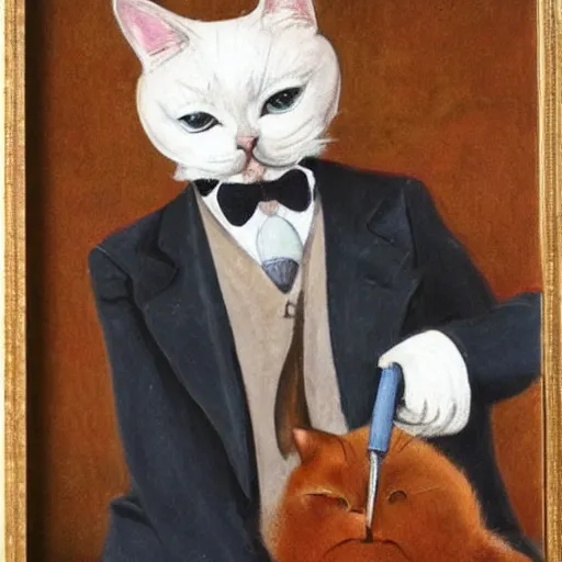 Image similar to cat in suit smoking a pipe, portrait,