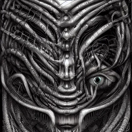 Image similar to a collaboration between hr giger and android jones